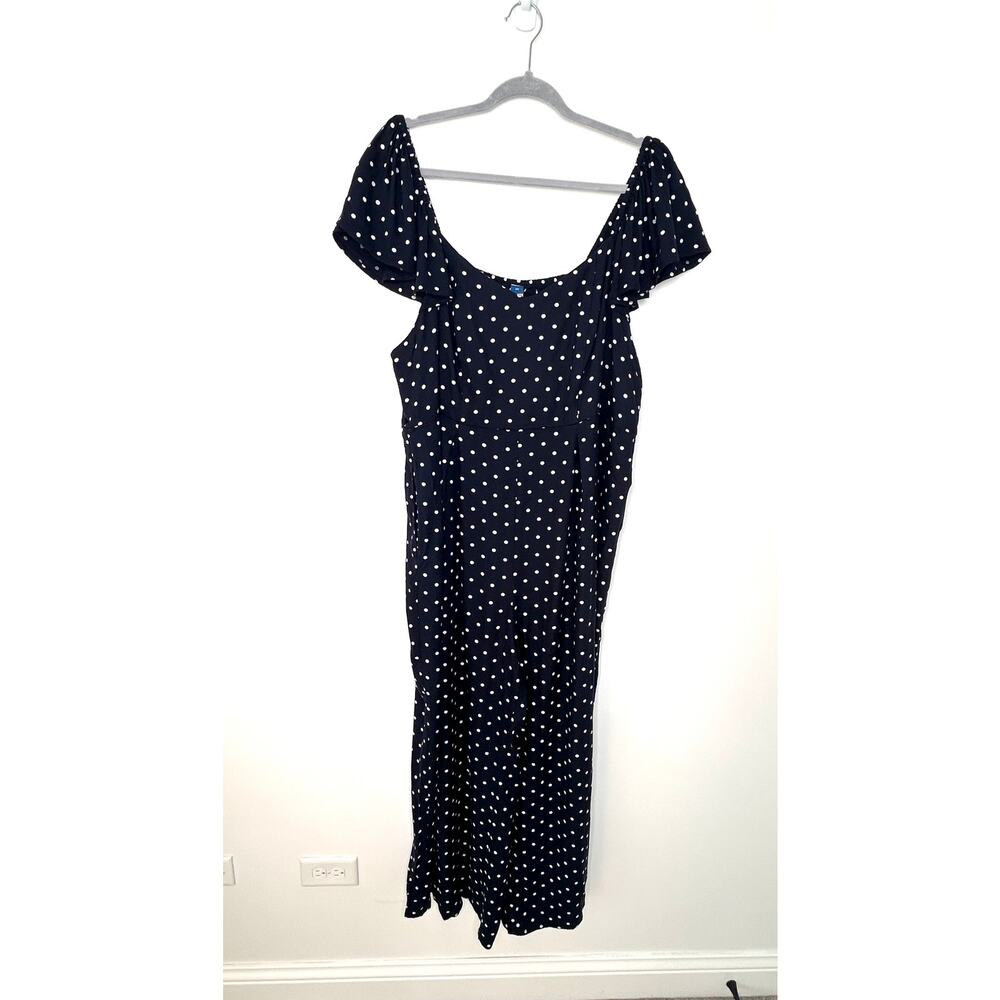 Old Navy Women's Polka Dot Wide Leg Jumpsuit 2X Navy Blue Pockets Flutter Sleeve